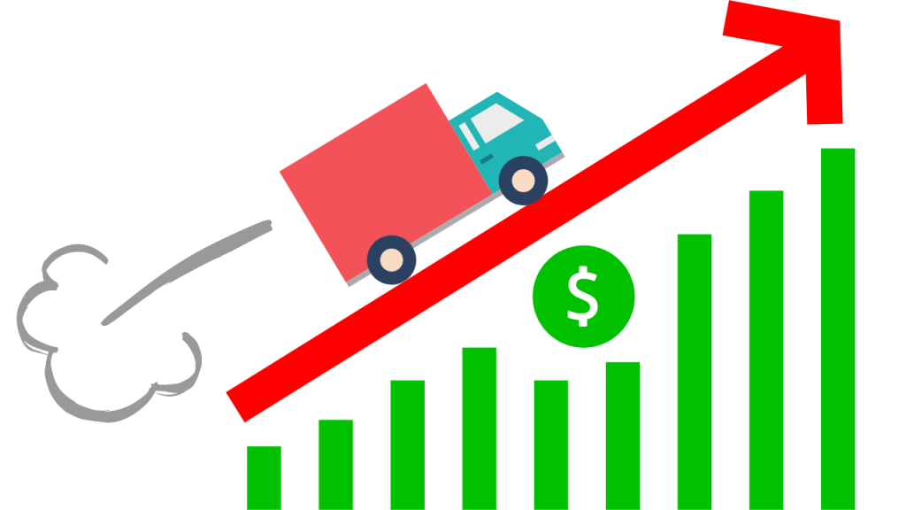 配達料値上げを意味しているトラックのグラフィック画像